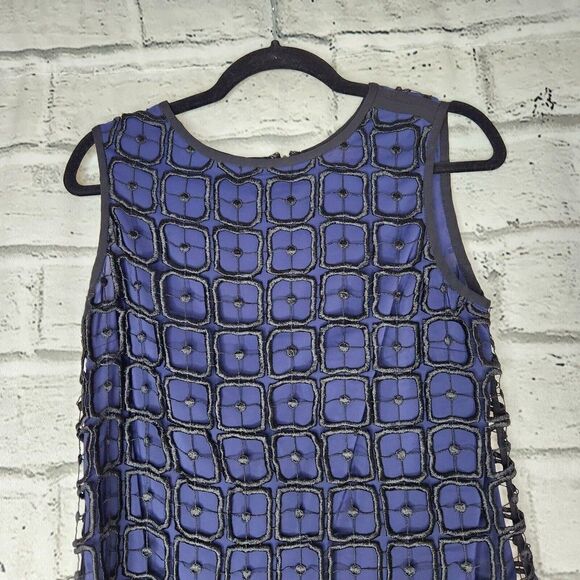 Tory Burch Womens Size 4 Solid Blue 100% Silk Tank Top Black Overlay Polyester - Picture 4 of 11